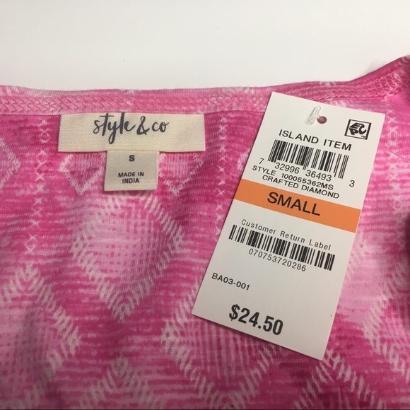 Style & Co Geometric Pink Scoop Neck Tank Top Small - Picture 6 of 8